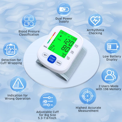Blood Pressure Monitor – BSX322 Wrist Blood Pressure Machine with Dual User & 99 Memory