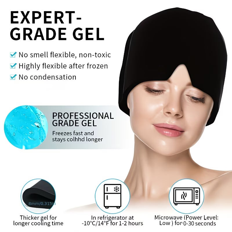 Cooling Gel Headband – Reusable Headache Cap, Migraine Cap & Ice Gel Face Mask for Instant Relief