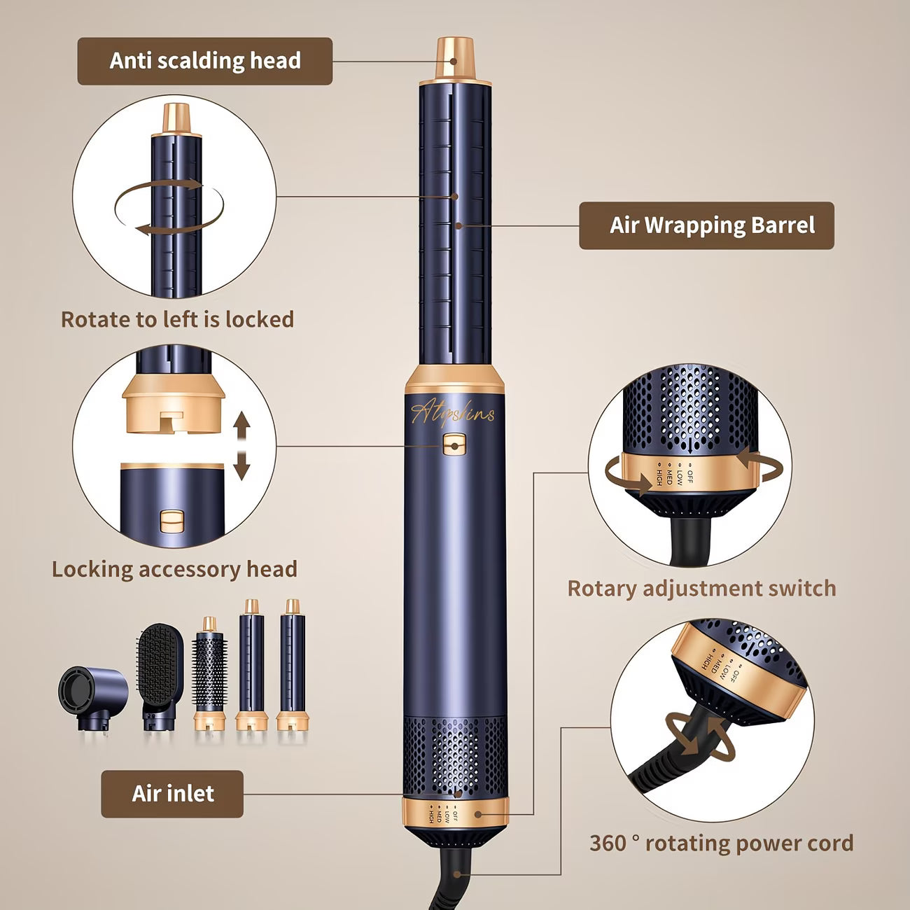 Hair Straightener – 5-in-1 Hot Air Brush Styler