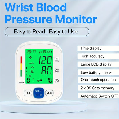 Blood Pressure Monitor – BSX322 Wrist Blood Pressure Machine with Dual User & 99 Memory