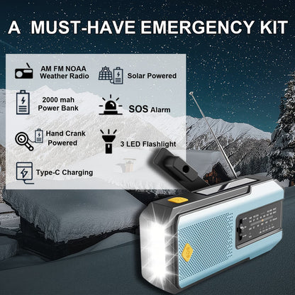 Radio – Daykit Portable FM Radio with Solar Power, Hand Crank & Emergency Power Bank