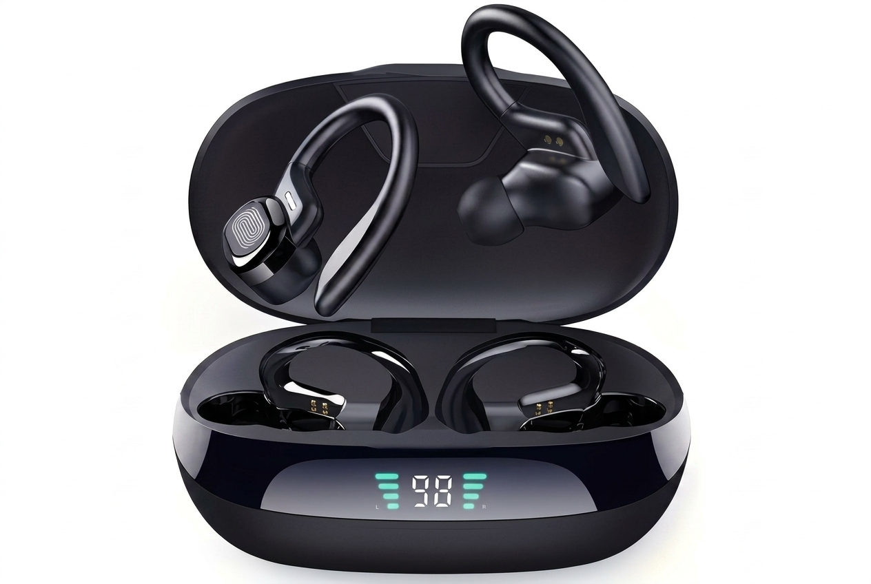 Headphones – TWS Sport Earhook Headphones with Noise Cancelling Mic & LED Case