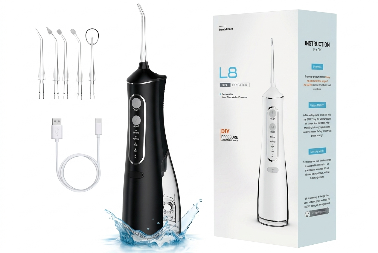Wireless Water Flosser – Rechargeable Portable Oral Irrigator with 3 Speeds & 360° Rotating Nozzle
