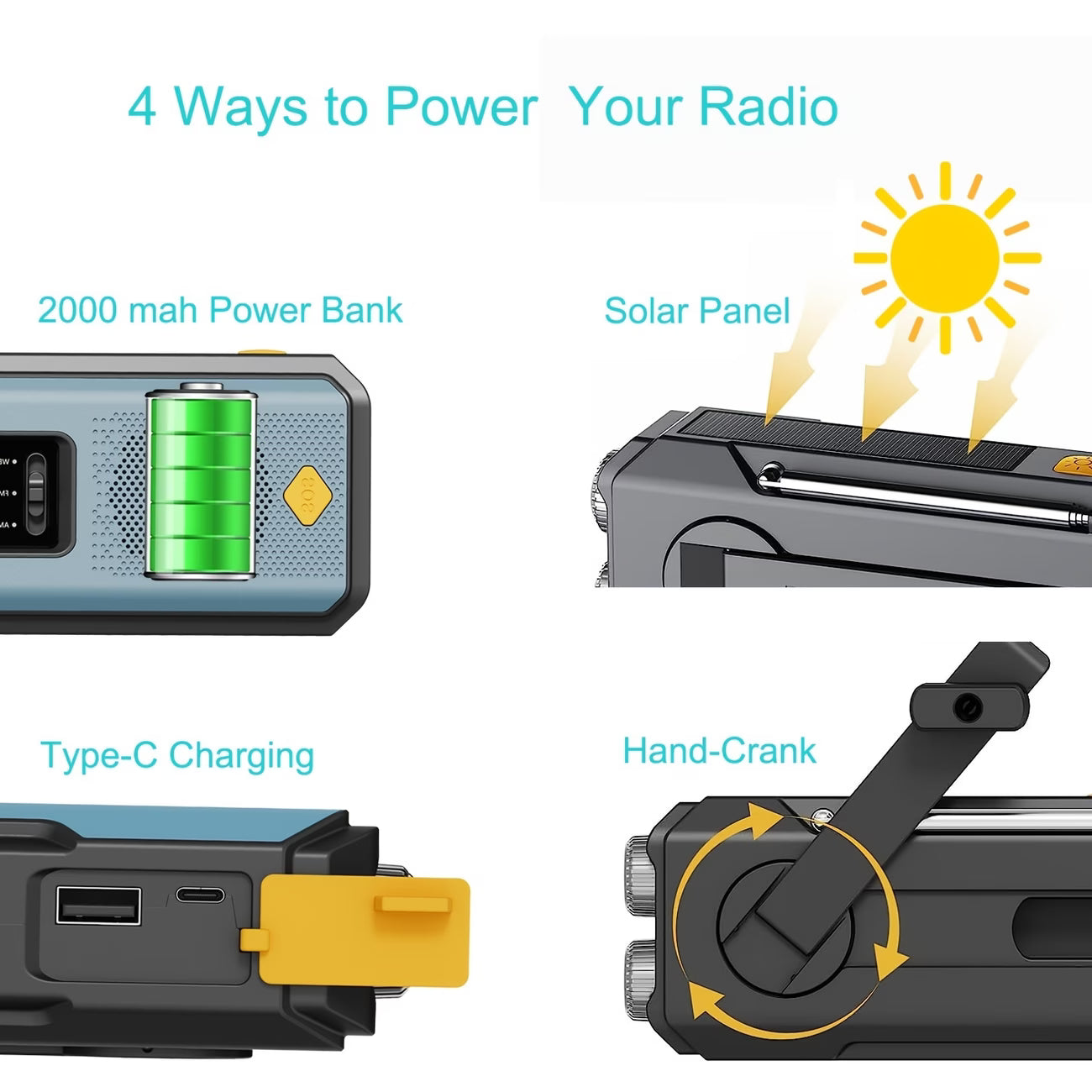 Radio – Daykit Portable FM Radio with Solar Power, Hand Crank & Emergency Power Bank