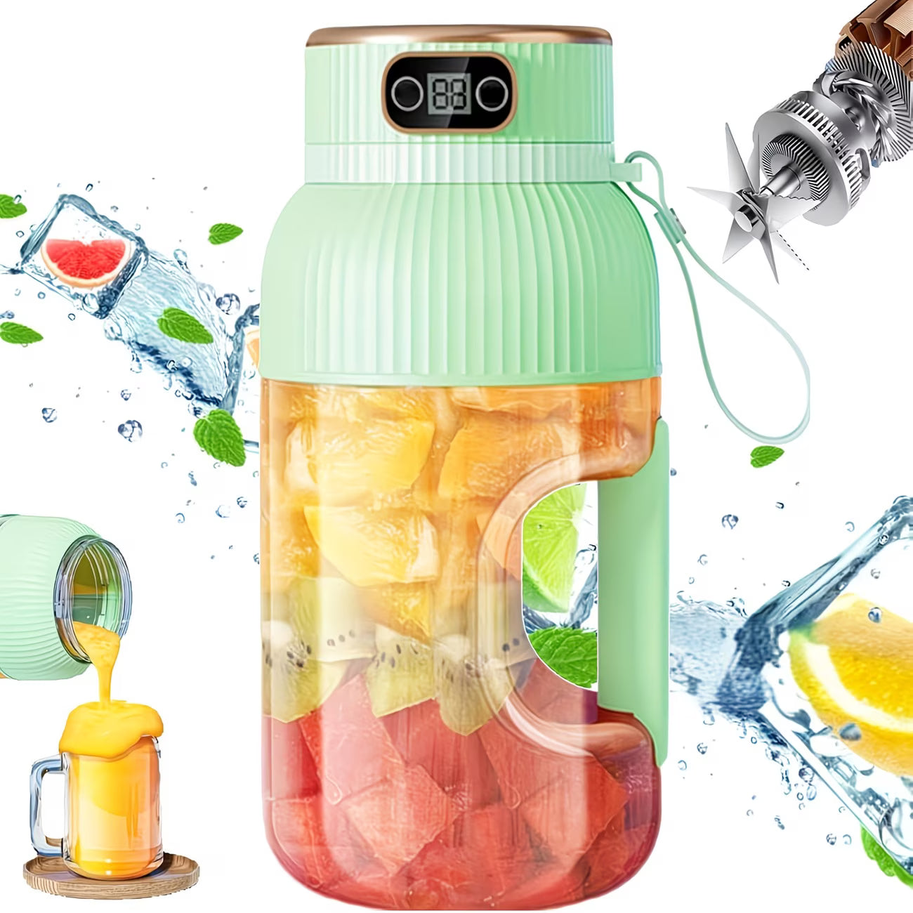 Portable Juicer – 10-Blade USB Rechargeable Juicer Machine for Fresh Fruit Juicer & Smoothies