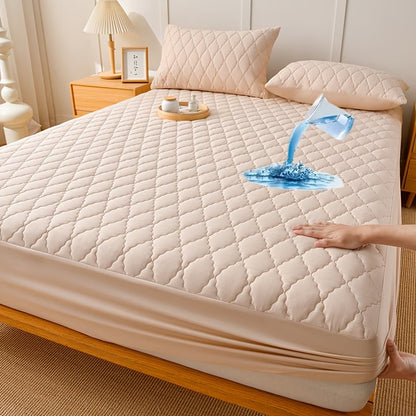 Bed Cover – Luxury Waterproof Quilted Mattress Protector Fitted Sheet for Single & Double Beds