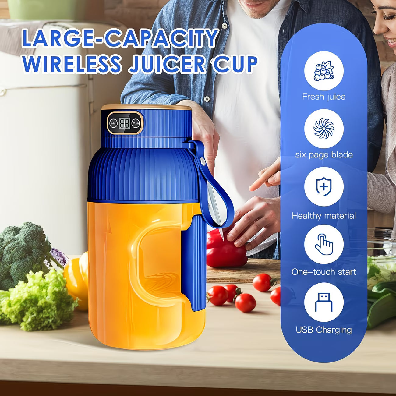 Portable Juicer – 10-Blade USB Rechargeable Juicer Machine for Fresh Fruit Juicer & Smoothies